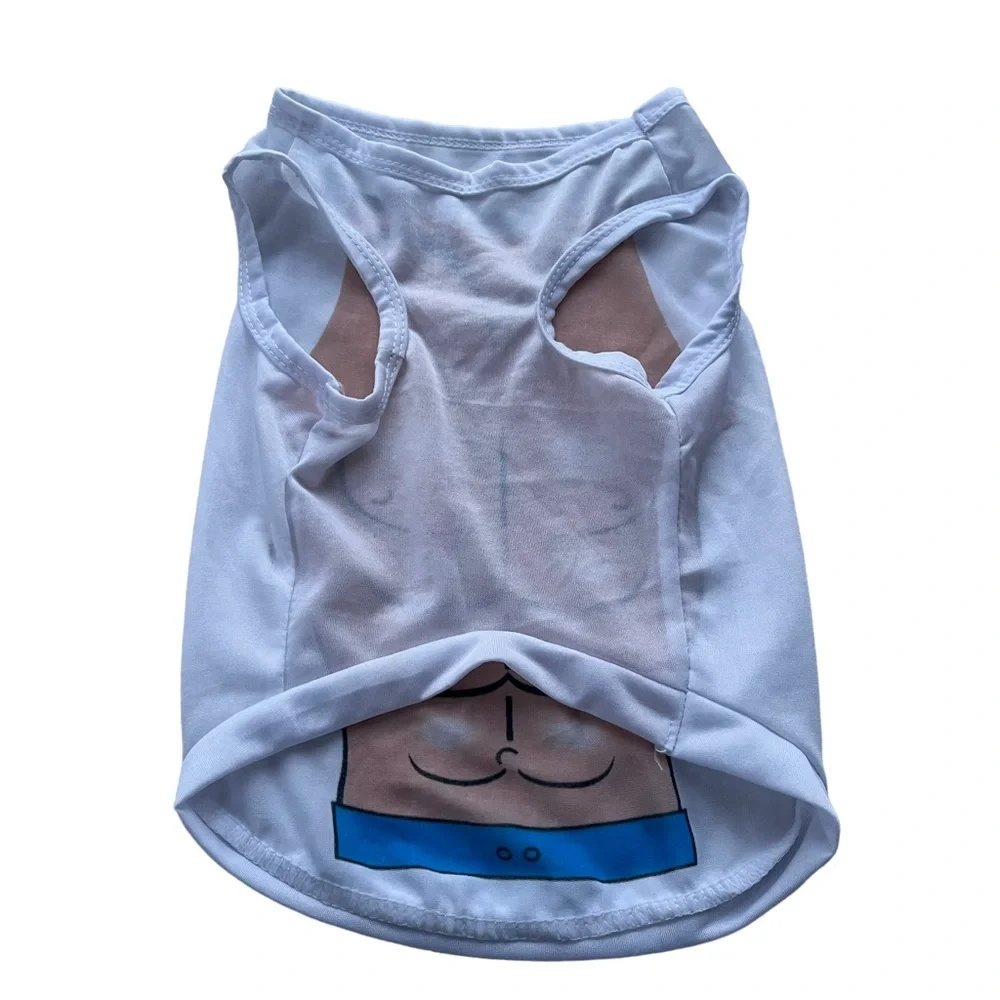 Drooling Dog Size Large White Shirt Blue Swim Trunks Abs Graphic Dog‎ Clothing